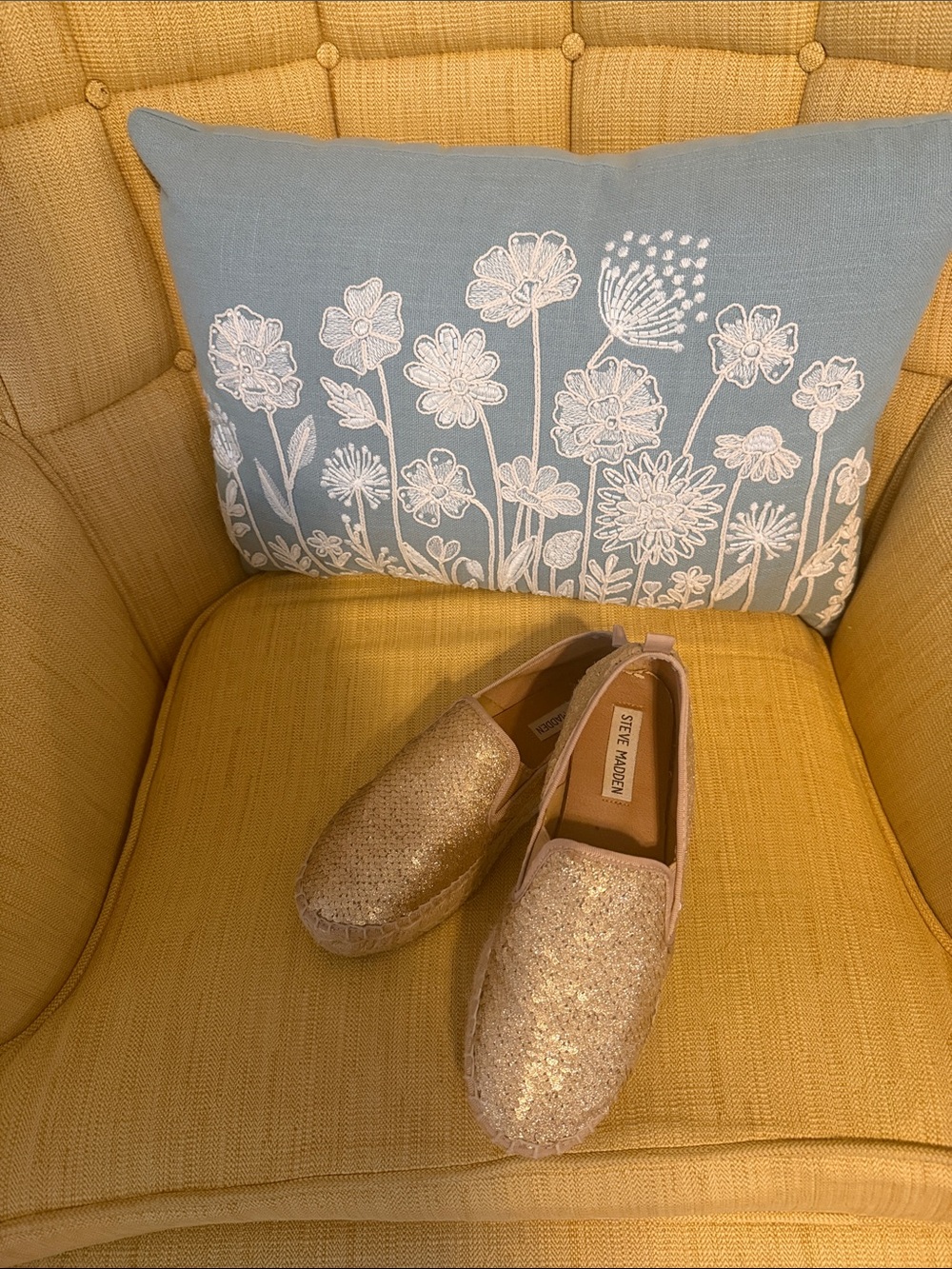 Steve Madden Gold Glitter Slip-On Espadrilles